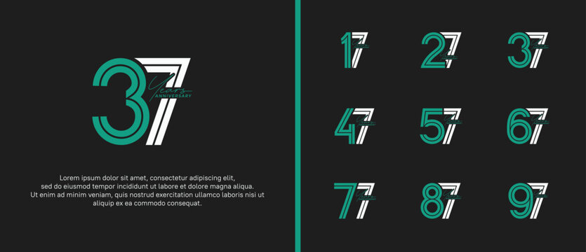anniversary vector logo set, green and white color with handwriting can be use for celebration
