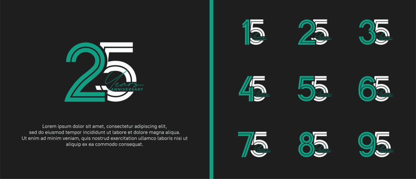 anniversary vector logo set, green and white color with handwriting can be use for celebration
