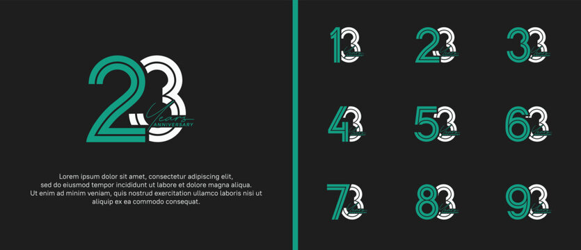 anniversary vector logo set, green and white color with handwriting can be use for celebration