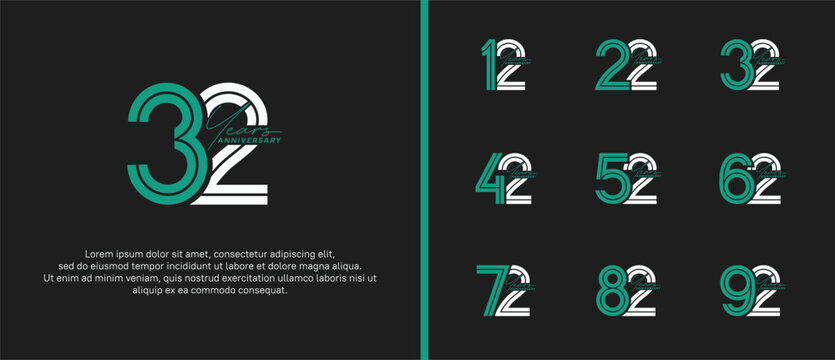 anniversary vector logo set, green and white color with handwriting can be use for celebration