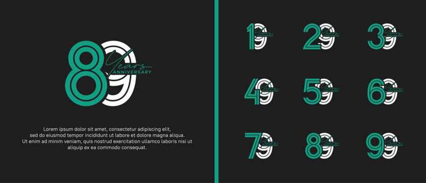 anniversary vector logo set, green and white color with handwriting can be use for celebration