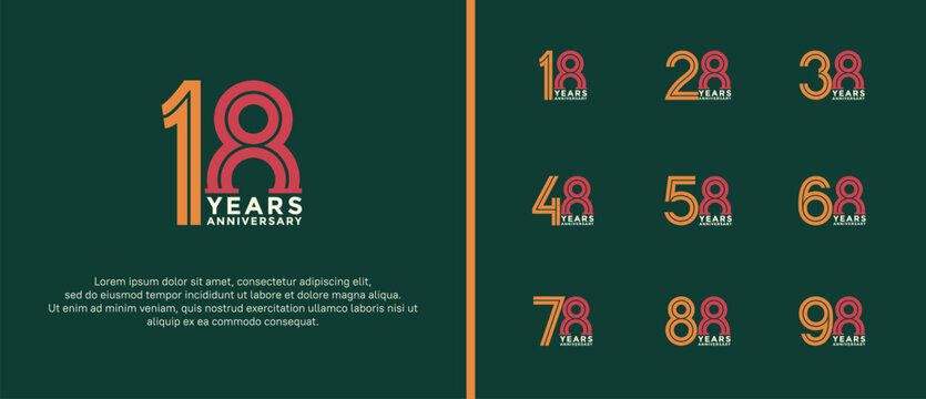 anniversary vector logo set, orange, pink and white color can be use for celebration