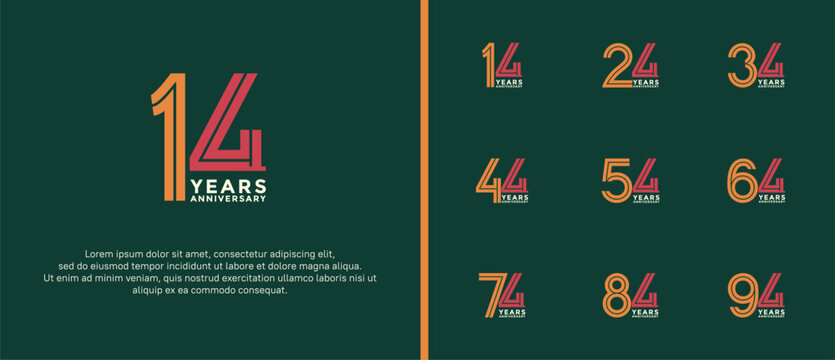 anniversary vector logo set, orange, pink and white color can be use for celebration