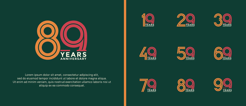 anniversary vector logo set, orange, pink and white color can be use for celebration