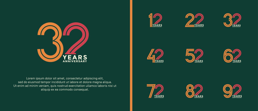 anniversary vector logo set, orange, pink and white color can be use for celebration