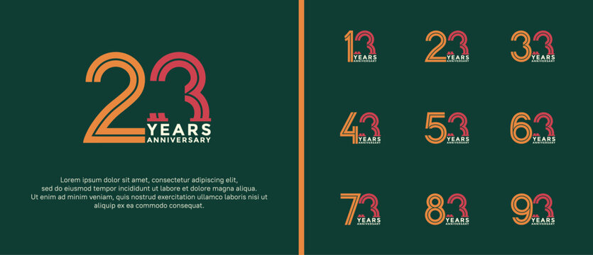 anniversary vector logo set, orange, pink and white color can be use for celebration