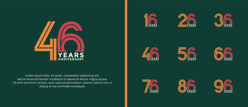 anniversary vector logo set, orange, pink and white color can be use for celebration