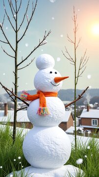 Winter's Farewell: Snowman Waving to Spring