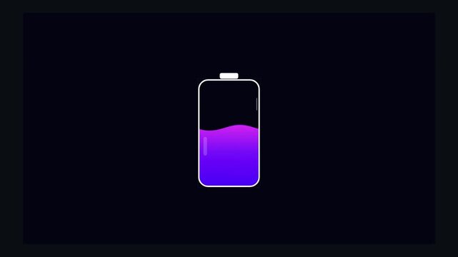 Battery icon draining purple liquid on dark background