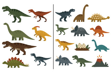 Obraz premium Dinosaur character illustration bundle in minimal flat design style