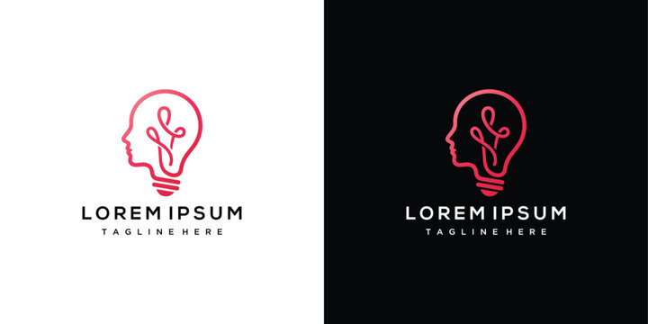 Head Silhouette With Light Bulb And "S" Shape Inside Red Outline Logo