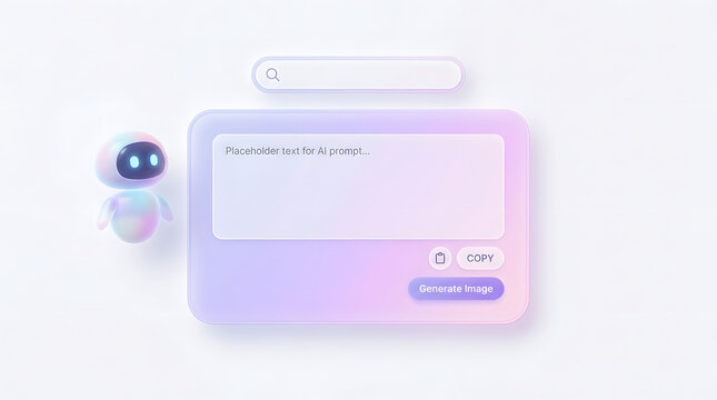 Ai assistant chatbot prompt interface generator futuristic minimal pastel, glowing ai assistant beside prompt interface panel, futuristic minimal pastel design, concept for chatbot, automation