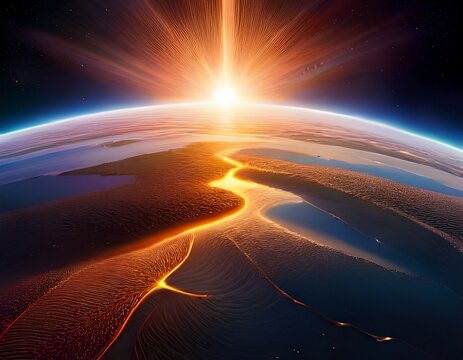 sun is shining over planet earth surface
