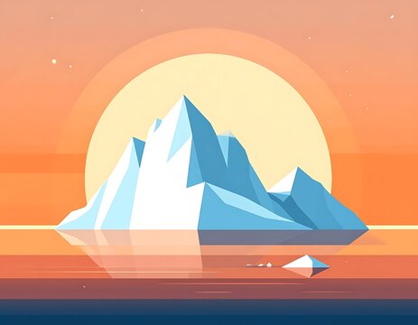 Vast Iceberg Floating in Calm Ocean During Sunset.