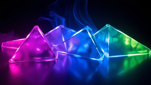 Prismatic Neon Wedges Over Dark Abstract