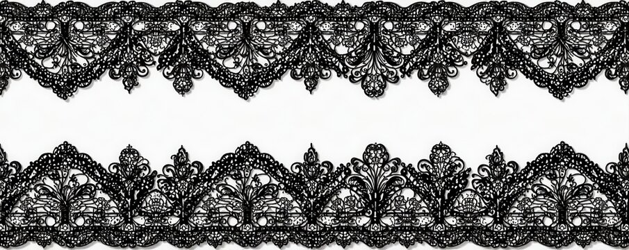 Elegant black lace borders, seamless vector patterns , delicate, vintage lace