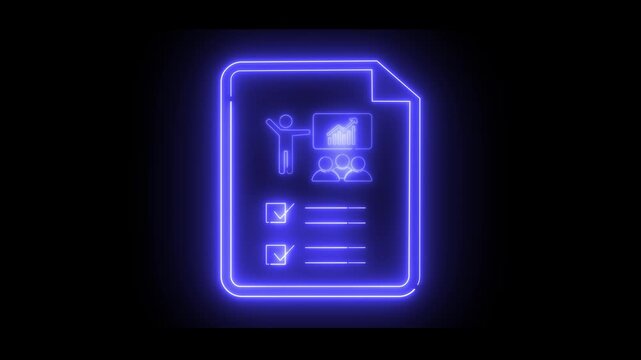 Shining digital document outline with icons for teamwork and tech
