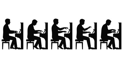 Silhouette sequence of a person playing piano in different poses © matahari