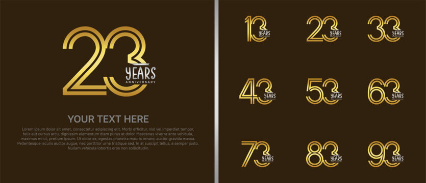 anniversary logo set with silver ribbon. golden number on brown background for celebration moment