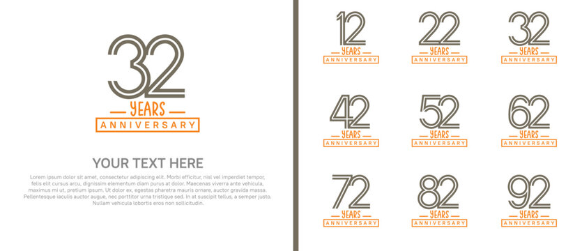 anniversary logo set. brown and orange color on white background for celebration moment