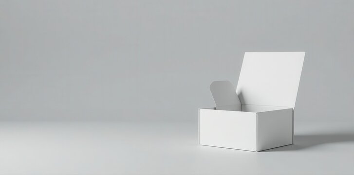 Elegant white square gift box mockup, open & closed, gray background , product, packaging