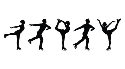 Fototapeta premium Set of black silhouettes of figure skaters in various poses isolated on white