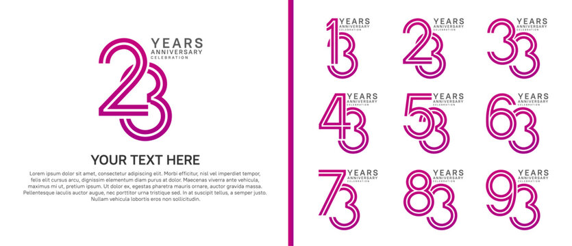 anniversary logo set multiple line style. purple color on white background for celebration moment