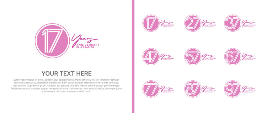 anniversary logo set with circle. purple color on white background for celebration moment