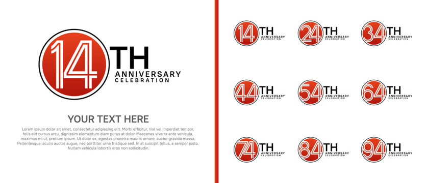 anniversary logo set with circle. orange and black color on white background for celebration moment