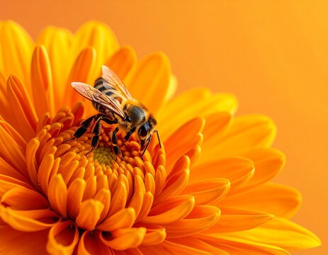 A bee pollinating an orange flower, showcasing nature's delicate dance