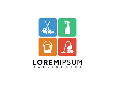 Professional Cleaning Services Logo Design with Household Equipment Icons 5