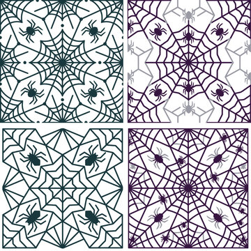 Four Decorative Halloween Spider Web Seamless Pattern Backgrounds