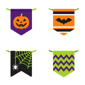 Set of Four Decorative Halloween Party Bunting Flags