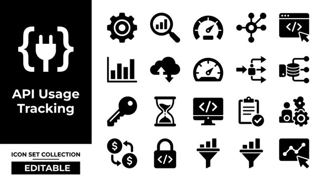 API usage tracking and software development icons.