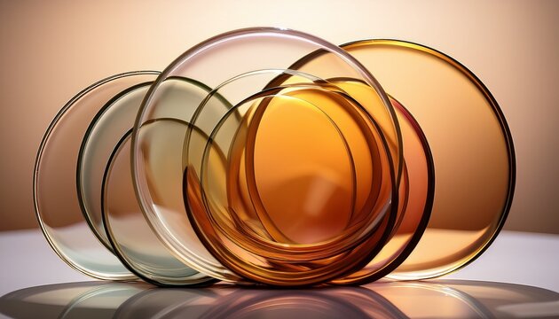abstract composition of overlapping circular glass discs in various warm tones