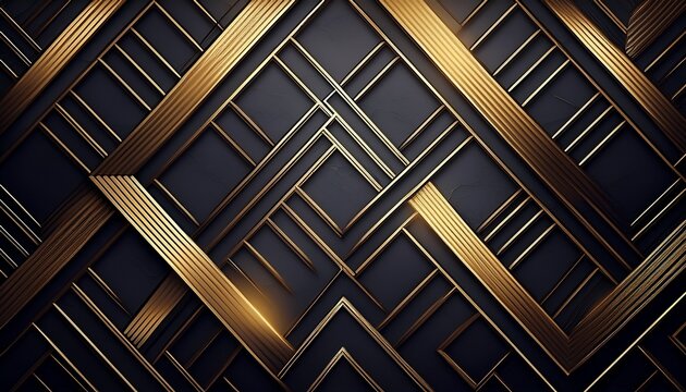 abstract geometric pattern with metallic gold lines and dark textured background