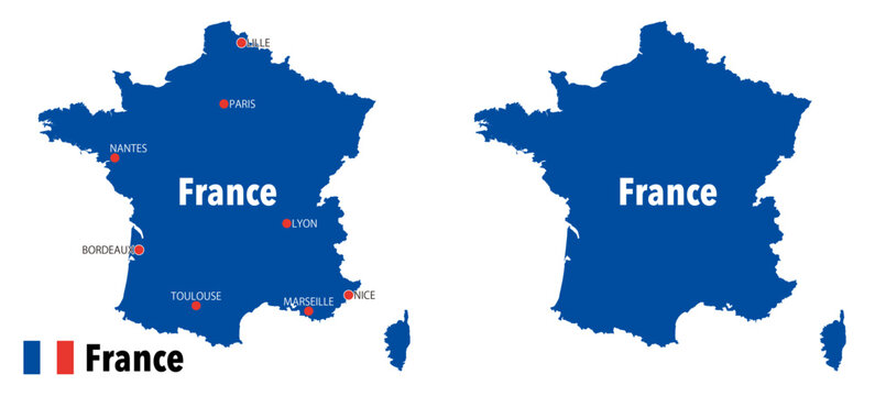 Ultra high detail France map set with city names and national flag
