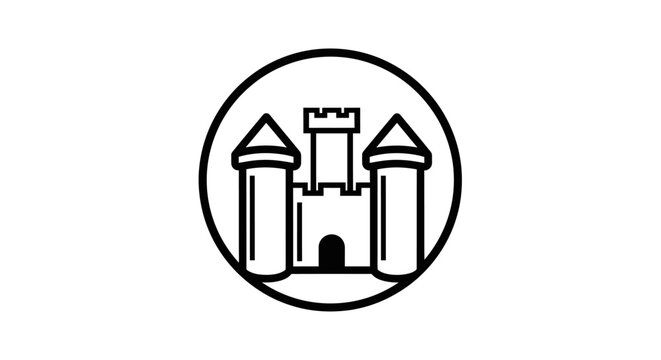 Minimalist castle towers in circle icon.