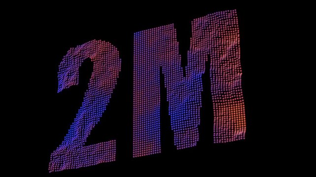 Glowing 2M Text Made of Digital Particles with Neon Gradient Abstract Technology Animation 4K
