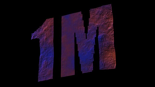 Glowing 1M Text Made of Digital Particles with Neon Gradient Abstract Technology Animation 4K