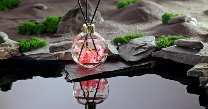 Fragrance diffuser on a lunar landscape with pond.
