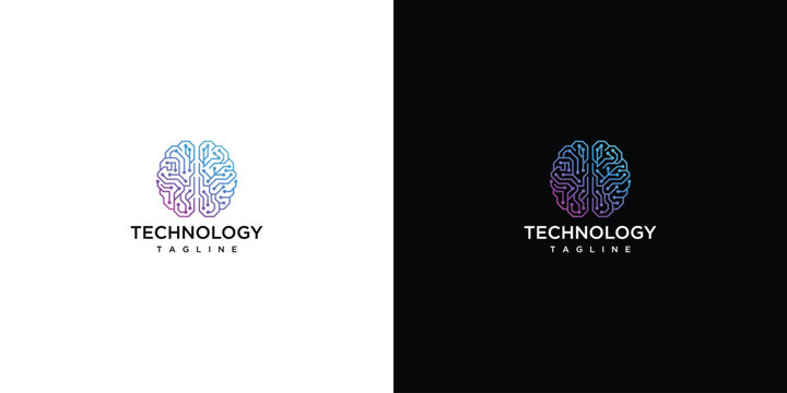 Digital Brain Logo Design Vector
