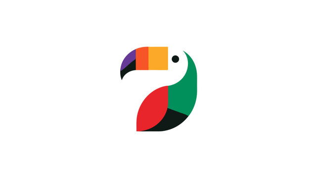 Modern colorful geometric toucan head illustration. Stylized tropical bird icon design on a clean white background.