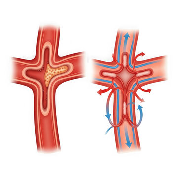Medical illustration of blood vessel blockage and bypass surgery graft isolated on transparent background