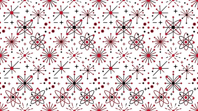 Mid century modern atomic age pattern with stars and atoms