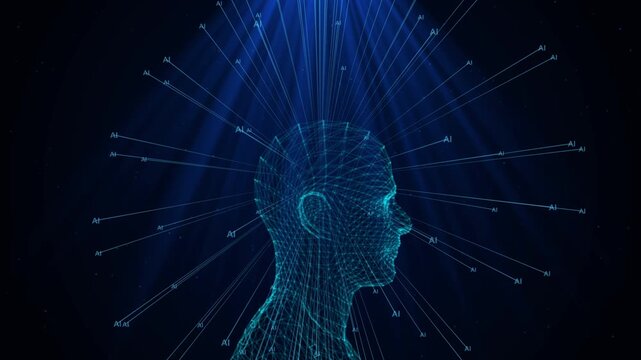 Futuristic AI Brain Digital Network Data on Dark Backgraound