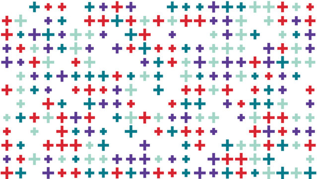 Abstract pattern of colorful plus signs on white background