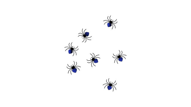 Creepy Blue and Black Spiders Group Vector Illustration