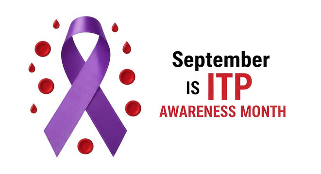 Purple awareness ribbon for ITP awareness month in September isolated on transparent background