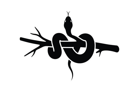 Snake Silhouette Coiled on Tree Branch Vector Icon